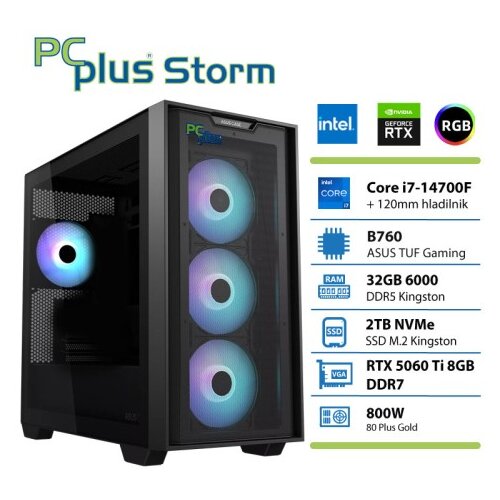 PCPLUS Storm i7-14700F 32GB 2TB SSD RTX 5060Ti 8GB gaming namizni računalnik Cene