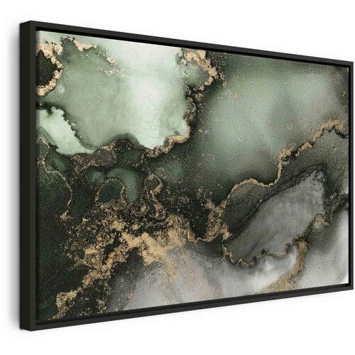  Slika - Green watercolour - abstraction inspired by the structure of marble 60x40 U crnom drvenom okviru Cene