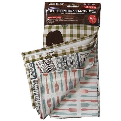Grill King Kitchen 3u1 set pamučnih kuhinjskih krpa s visilicom Cijene