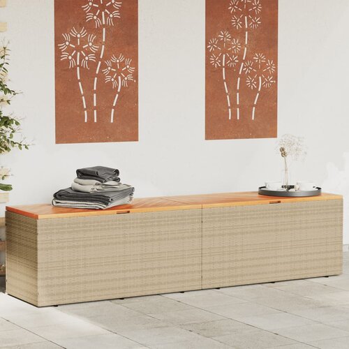 The Living Store Vrtna škatla za shranjevanje bež 220x50x54 cm PE ratan akacija - Vrtna Škatla Za Shranjevanje, (21980243) Cene