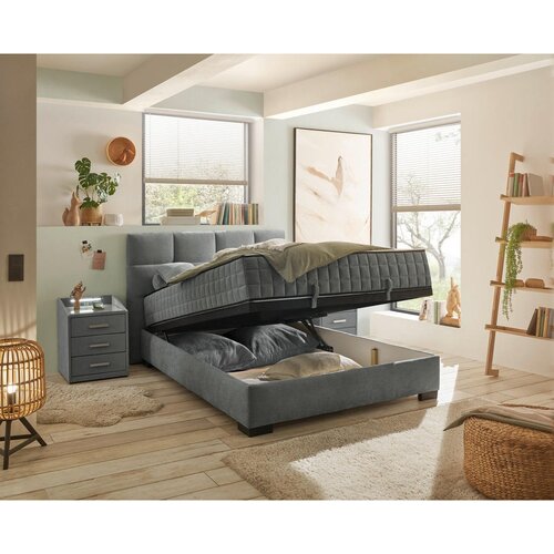 MID.YOU POSTELJA Z VZMETNICO 140 cm x 200 cm , tekstil, leseni material antracit Slike