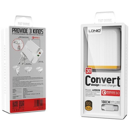 Ldnio A2502Q stenski polnilec z 2 USB vhodoma in priloženim USB-C kablom Slike