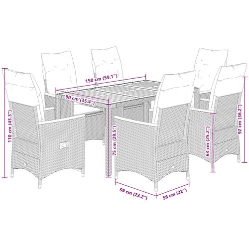  7-dijelni vrtni blagovaonski set sivi od poliratana Siva 150 x 90 x 75 cm Slike