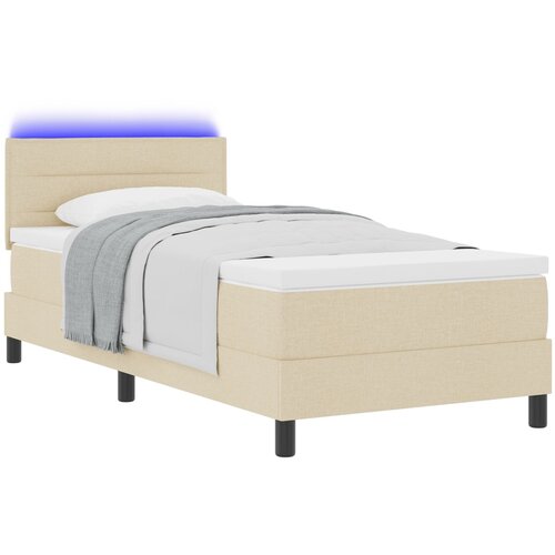 VidaXL Postelja s pomičnim podjemom in vzmetnico &amp;amp; LED Krem 90x200 cm Tkanina Slike