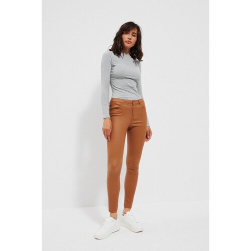 Moodo fitted waxed trousers - beige Slike