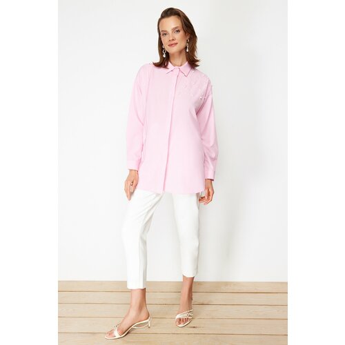 Trendyol Pink Pearl Detailed Cotton Woven Shirt Slike