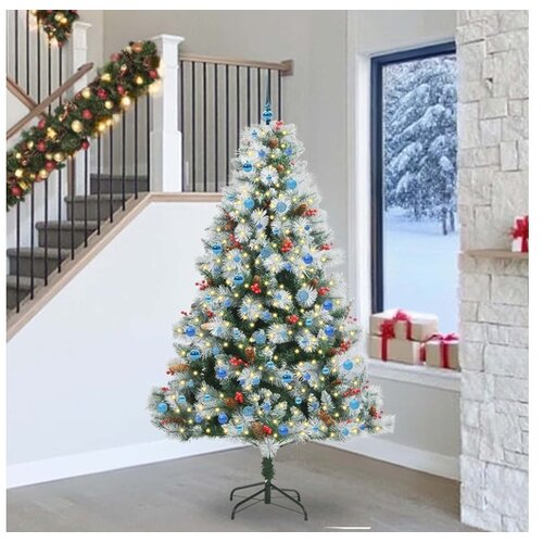 VidaXL Umjetno božićno drvce S LED lampica Zelena i bijela 240 cm - 240 cm s LED-ima i plavim kuglicama Slike