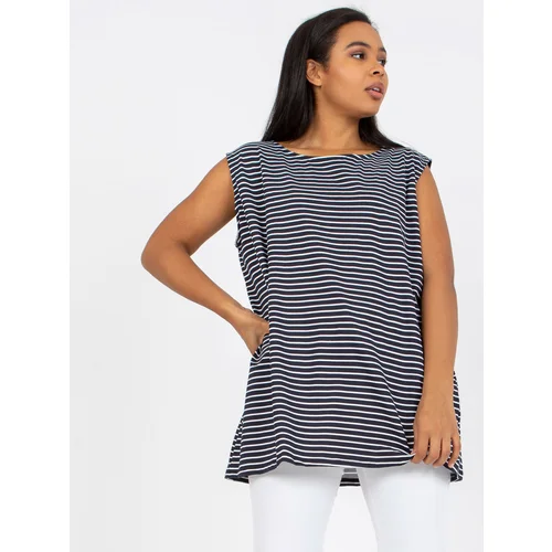 Fashion Hunters Plus size navy and white top with round neckline