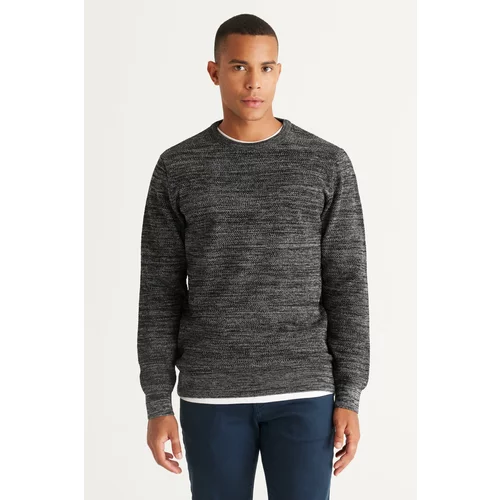 Altinyildiz classics Men's Black-gray Recycle Standard Fit Regular Cut Crew Neck Patterned Knitwear Sweater.