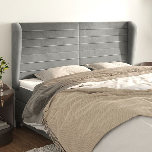 VidaXL Uzglavlje s u&amp;scaron;ima svjetlosivo 183x23x118/128 cm bar&amp;scaron;unasto Slike