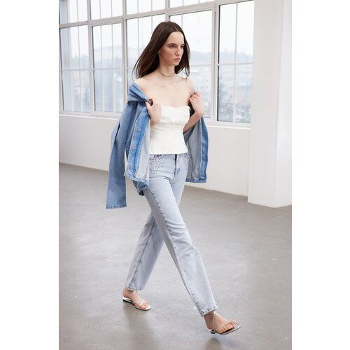 Trendyol Limited Edition Blue Stone Detailed High Waist Wide Leg Jeans Slike