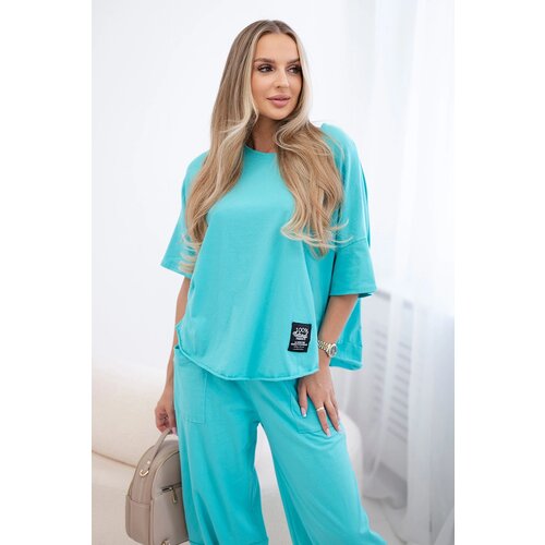 Kesi Włoski Włoski Cotton set blouse + trousers mint Slike