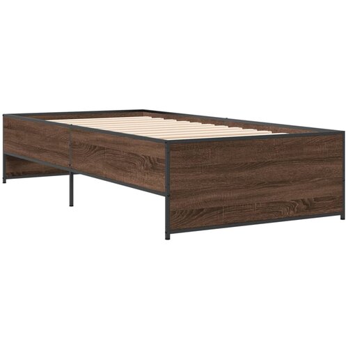VidaXL Posteljni okvir rjav hrast 90x190 cm inženirski les in kovina, (21156099) Slike