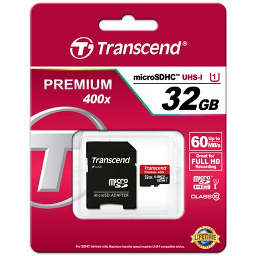 Transcend PREMIUM 32GB MicroSDHC kartica UHS1 60MB/s 400x Class10 Cijene