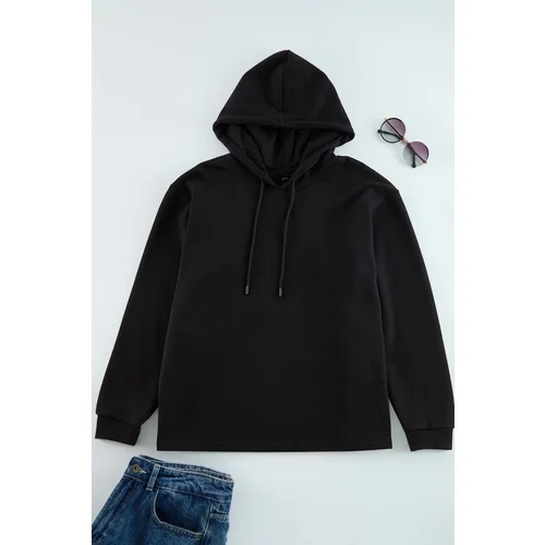 Trendyol Curve Black Hooded Knitted Sweatshirt