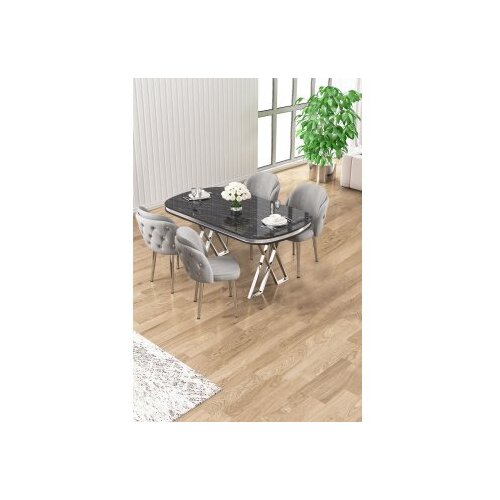 Hanah home Set trpezarijskog stola i stolica (5 delova)Zae Black Marble Chrome Grey Cene