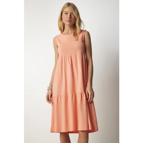 Happiness İstanbul Women's Salmon Sleeveless Ruffle Knitted Dress