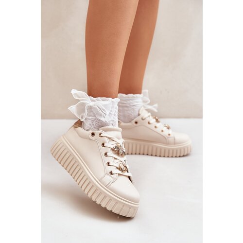 PE1 Women's Sneakers With Ribbons Beige Grelesi Cene