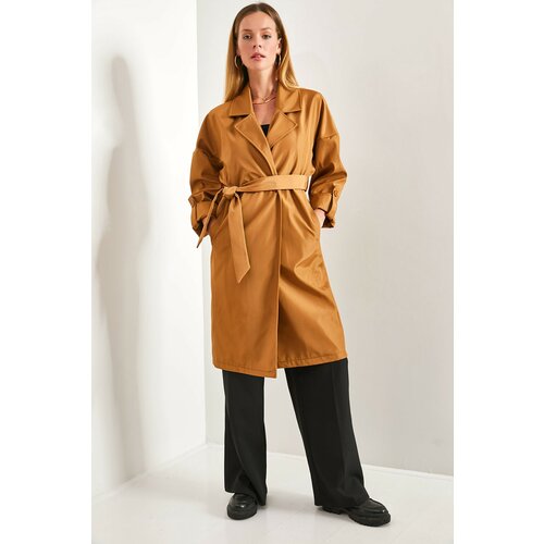 Bianco Lucci Women's Sleeve Folded Belted Trench Coat Cene