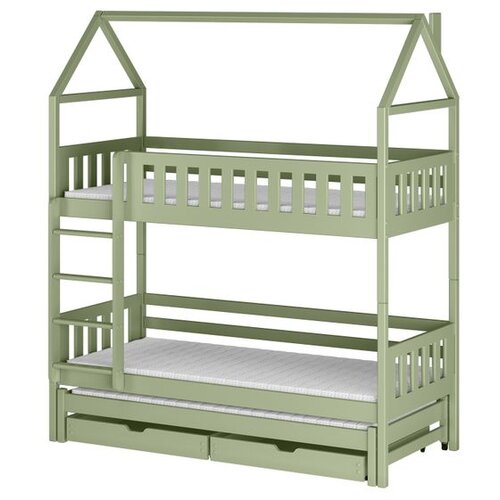 Molarem Home Drveni dječji krevet na kat Iga s tri kreveta i ladicom - olive - 180x80 cm - Bez madraca Cijene