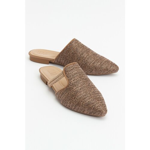 LuviShoes PESA Brown Women's Slippers with Straw Stones Slike