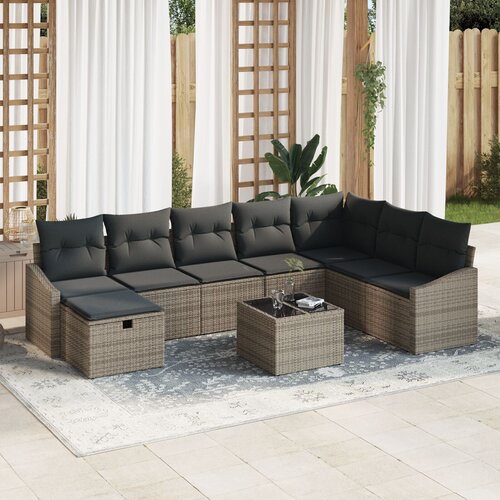 VidaXL 9-dijelni set vrtnih sofa s jastučićima Siva Poly Rattan Slike