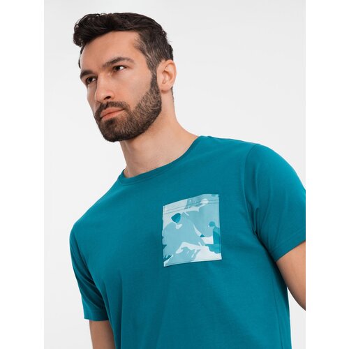 Ombre Men's cotton t-shirt with printed pocket - turquoise Cijene