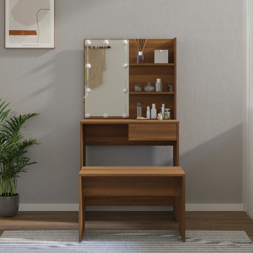 The Living Store Komplet toaletnih mizic z LED lučkami rjavi hrast konstr. les - Komplet LED Toaletnih Mizic, (21671206) Cene