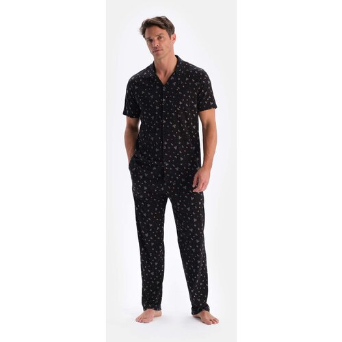 Dagi Black Size Printed Cotton Modal Shirt Pants Pajamas Set Slike