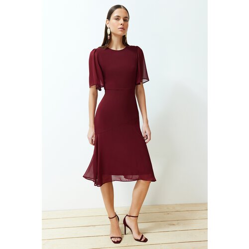 Trendyol burgundy skirt flounce chiffon lined midi woven dress Slike