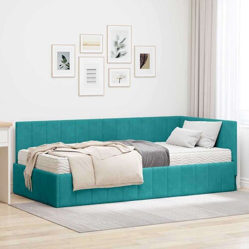 vidaXL Kutni okvir kreveta s madracem Tirkizna 90 x 200 cm Baršun Cene