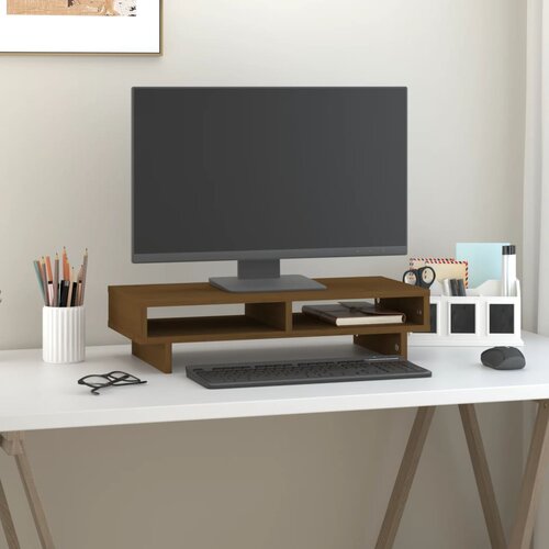 VidaXL Stalak za monitor boja meda 60 x 27 x 14 cm od masivne borovine Slike