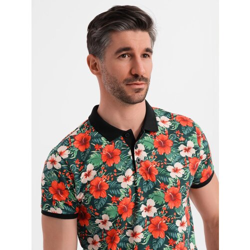 Ombre Cotton polo shirt with floral print - black Slike