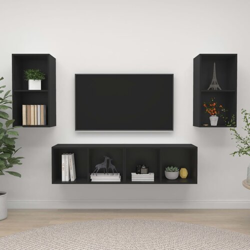 TV Zidni ormarići 4 kom crni od iverice Slike