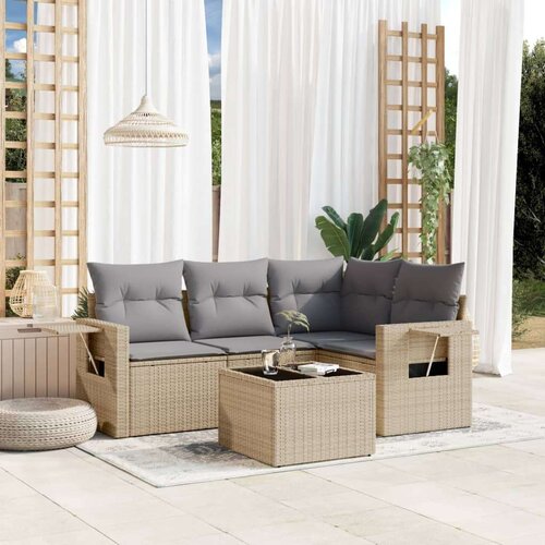 VidaXL 5-dijelni vrtni set sofa s jastucima bež od poliratana Slike