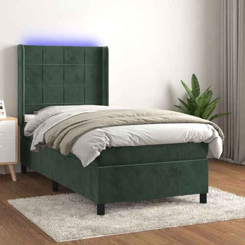 VidaXL Krevet box spring s madracem LED tamnozeleni 90x200 cm bar&amp;scaron;un Slike