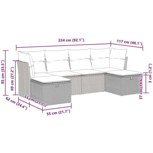 VidaXL 6-dijelni set vrtnih sofa s jastucima crni od poliratana Slike