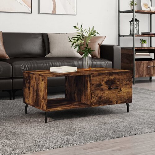 VidaXL Klubska mizica dimljeni hrast 90x50x40 cm inženirski les Slike
