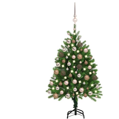  Umjetno osvijetljeno božićno drvce s kuglicama 120 cm zeleno Cene