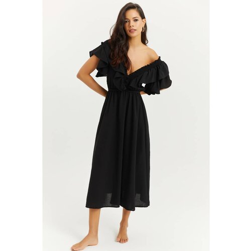Cool & Sexy Women's Black Front Back V Ruffle Dress KS113 Cene