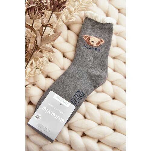 Kesi Thick cotton socks with teddy bear, grey Slike