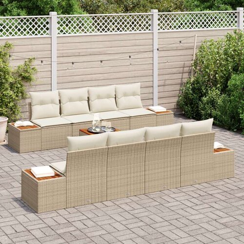  9-dijelni vrtni sofa set s jastučićima bež poli ratan akacija Slike