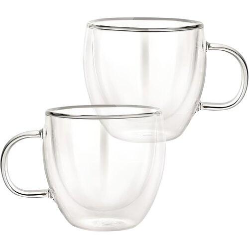 Cheffinger Set 2 kozarcev z ročajem z dvojno steno 250ml iz borosilikatnega stekla, Prozorno, (5000071322) Cene