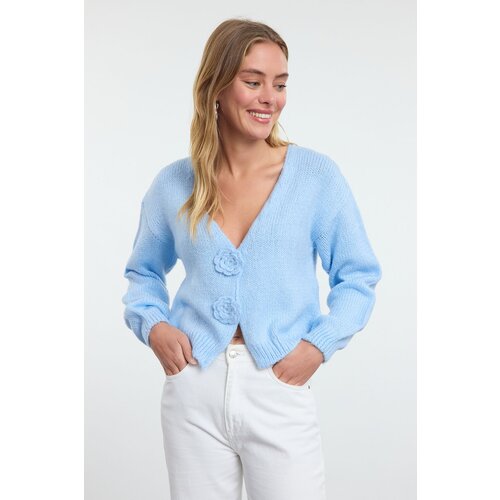 Trendyol Light Blue Rose Detailed Knitwear Cardigan Slike