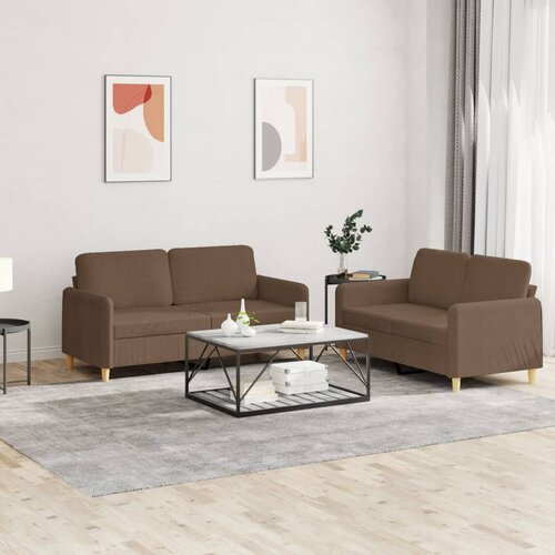  2-dijelni set sofa s jastucima smeđi od tkanine Slike