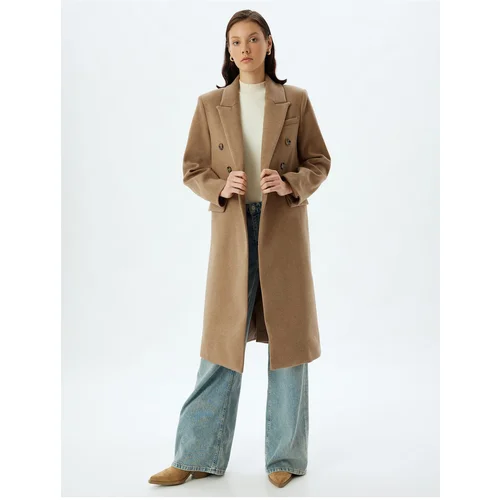 Koton Double Breasted Reverse Collar Buttoned Long Stamp Coat