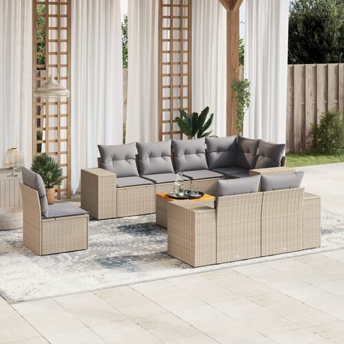 VidaXL 9-dijelni set vrtnih sofa s jastucima bež od poliratana Slike
