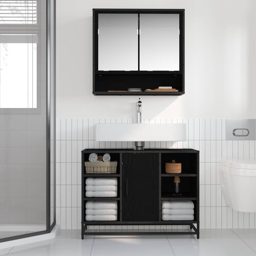  Set namje&amp;scaron;taja za kupaonicu 2 kom. Crni hrast Konstruirano drvo Crna 80 x 33 x 60 cm Slike