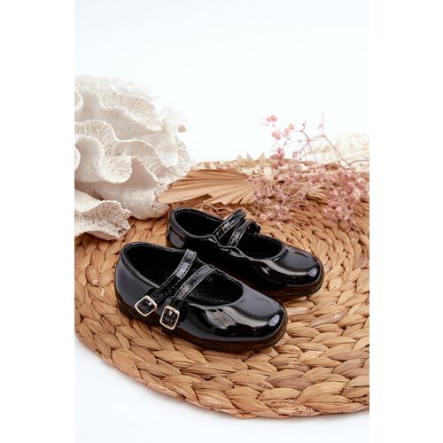 Kesi Patent leather children&amp;#039;s ballet flats with straps, black Margenis Slike
