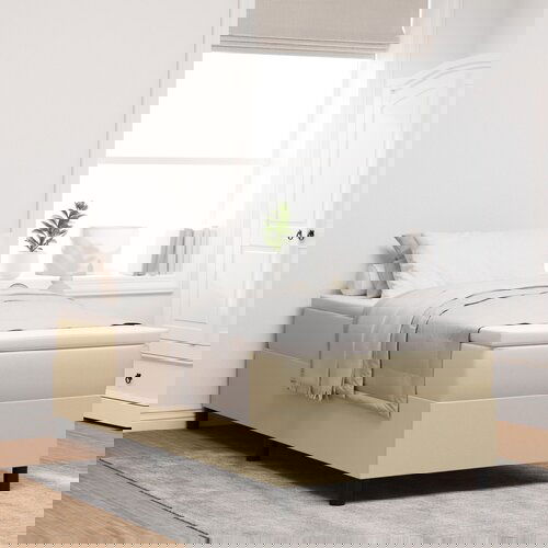 vidaXL Krevet s uzglavljem i madracem Bež, Bijela Baršunasta tkanina Cijene